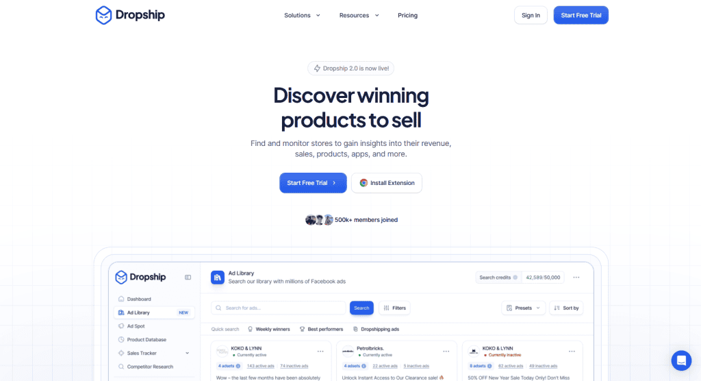 Dropship.io homepage