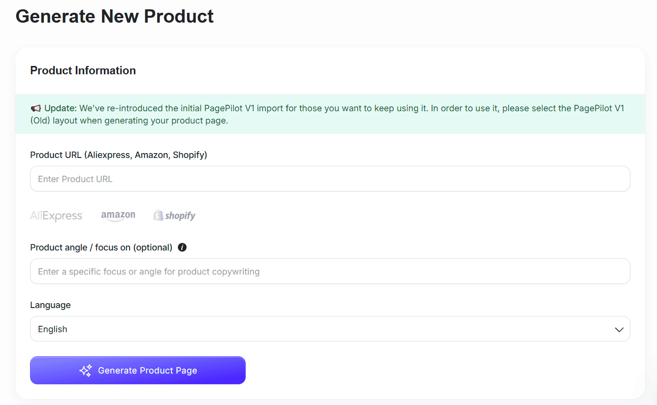 Page Pilot generate new product