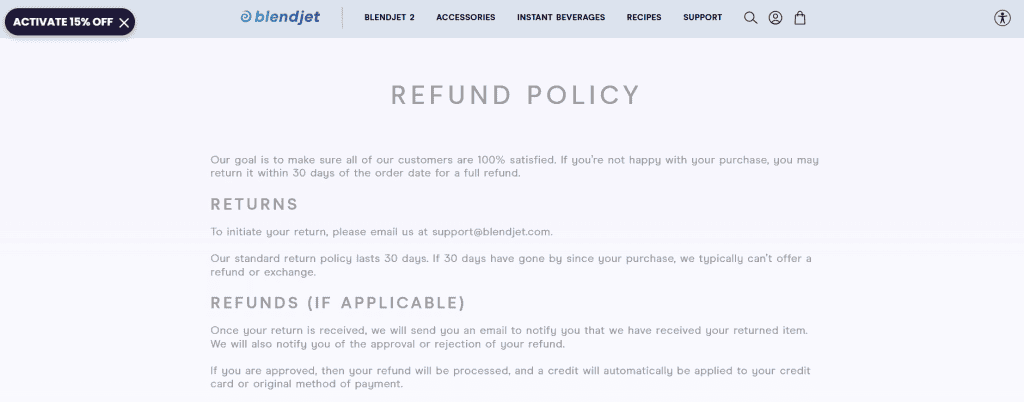 Refund policy example blendjet