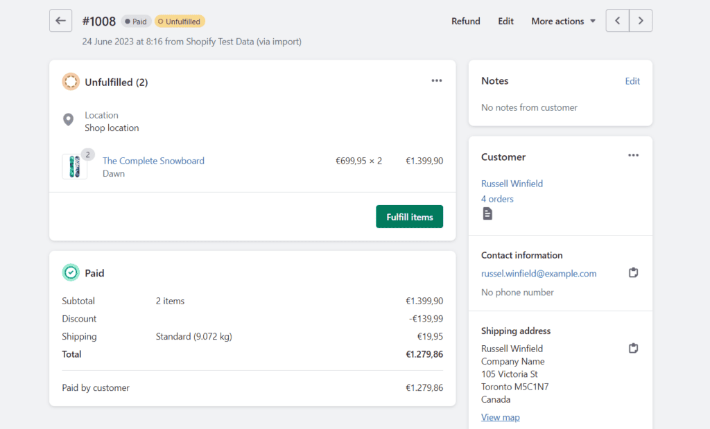 Shopify order details example